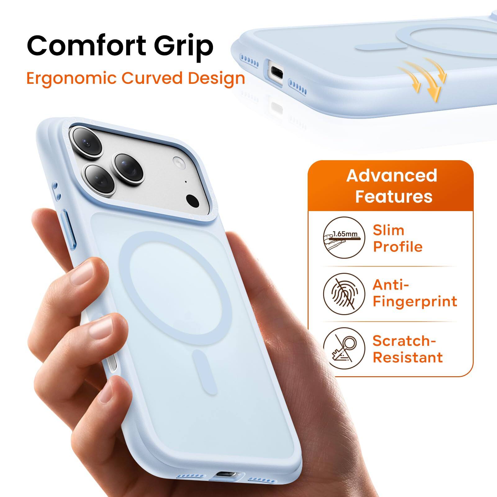 Comfort Grip  
Ergonomic Curved Design  

Advanced Features  
1.65mm Slim Profile  
Anti-Fingerprint  
Scratch-Resistant