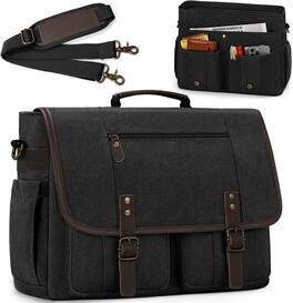 Vulpecula Spade - Mens Messenger Bag Vintage Canvas Briefcase Water-resistant Large Computer Laptop Bag Rugged Satchel Shoulder Bag - Black