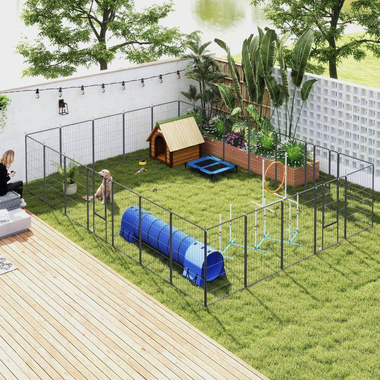 Alt View 1. PULUZ - Dog Playpen for Indoor Outdoor, 24 Panels 44.5 inch H Puppy Playpen with Lockable Door, DIY Shape Pet Exercise Fence.
