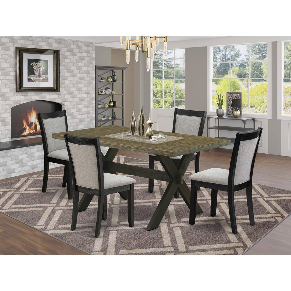 Alt View 3. East West Furniture - X676MZ606-5 5 Piece Dinette Set - Distressed Jacobean Table with 4 Shitake Linen Fabric Kitchen Chairs - Wire Brushed - Multi-Color.
