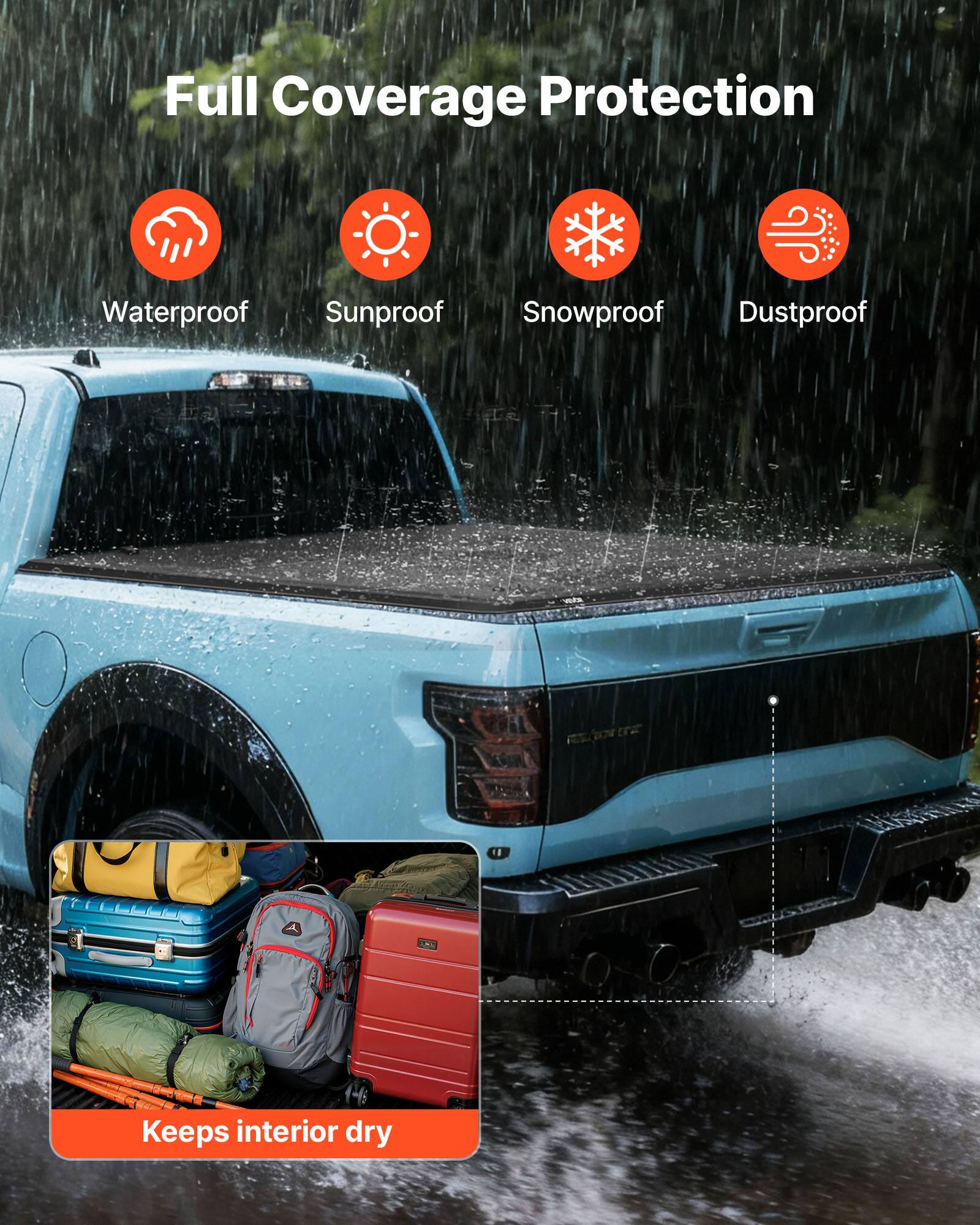 Full Coverage Protection  
Waterproof  
Sunproof  
Snowproof  
Dustproof  
Keeps interior dry
