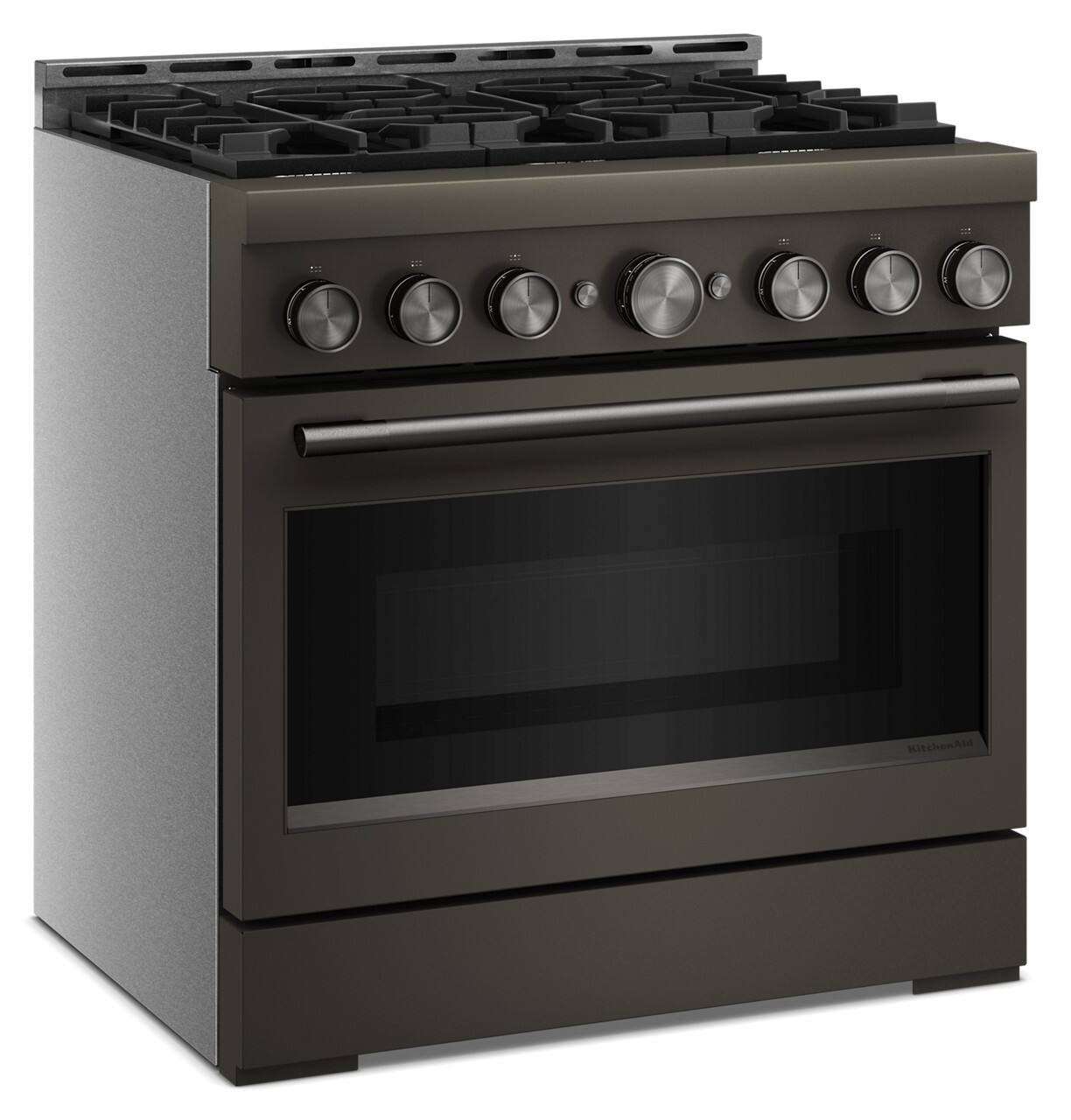 Angle. KitchenAid - 5.1 Cu. Ft Commercial Gas Range with No Preheat Air Fry Mode and 6 Burner - Black Ore.