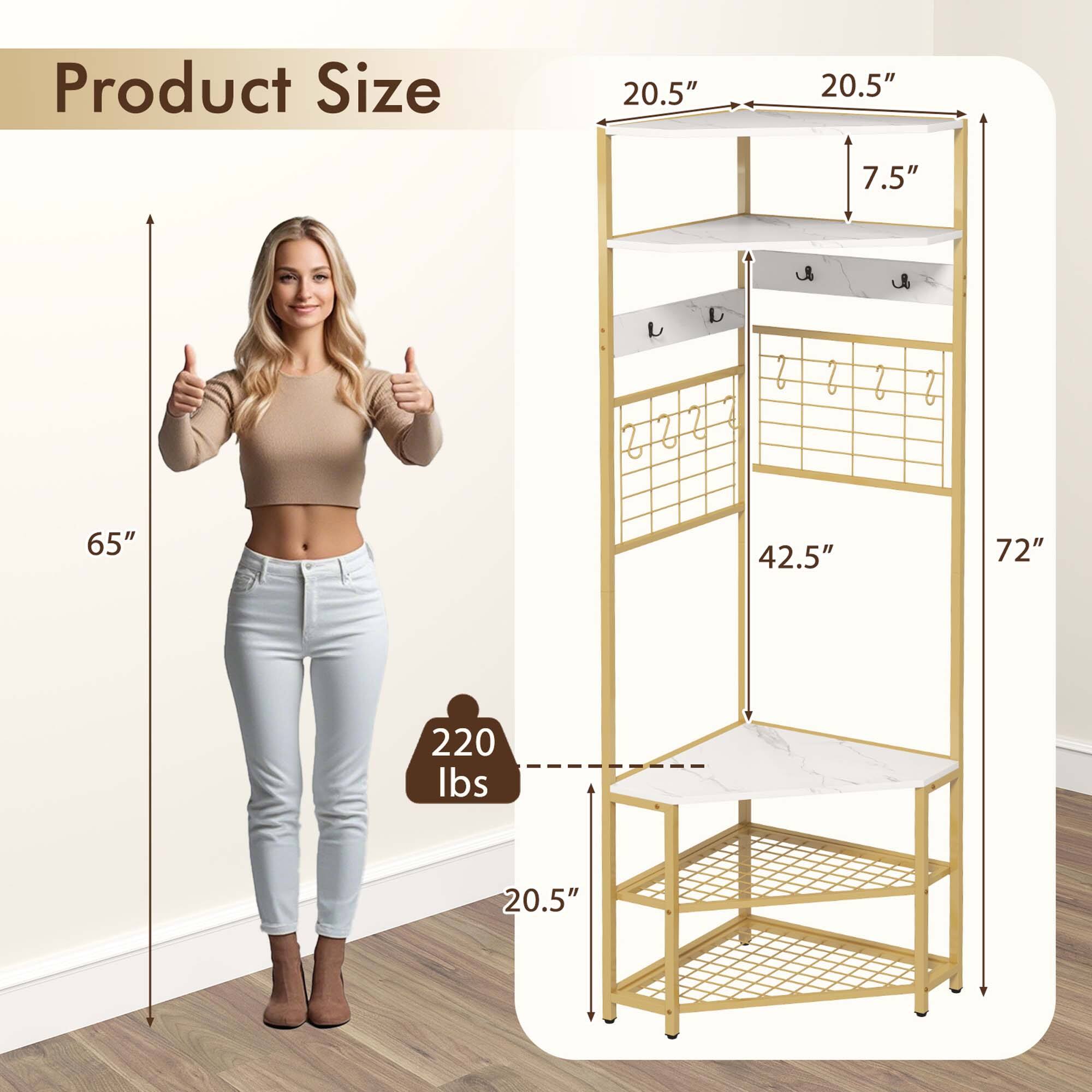 Product Size

- Width: 20.5"
- Depth: 20.5"
- Height: 72"
- Shelf Height: 7.5"
- Shelf Depth: 20.5"
- Overall Height: 65"
- Overall Depth: 42.5"
- Weight Capacity: 220 lbs