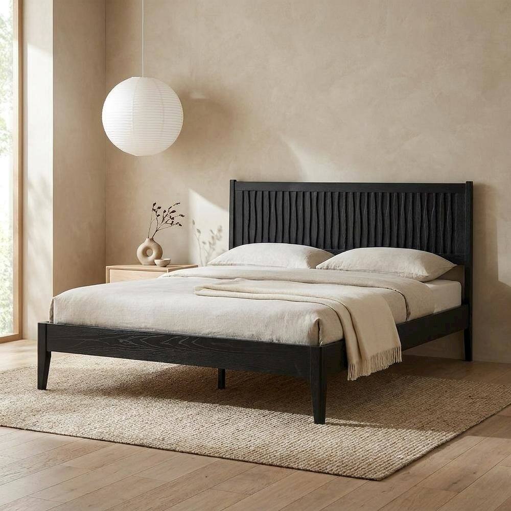 Alt View 5. FurniFact - Solid Wood Platform Bed - Ebony Oak.