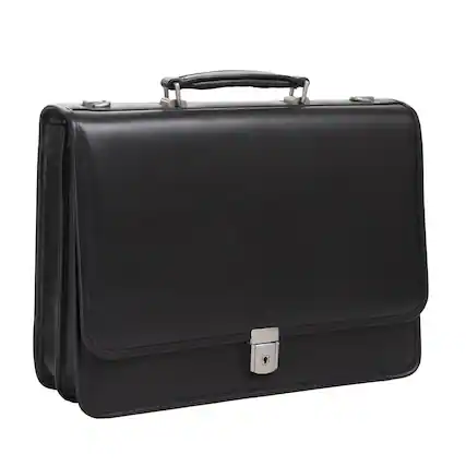 Front. McKleinUSA - Lexington Flapover Double-Compartment Briefcase - Black.