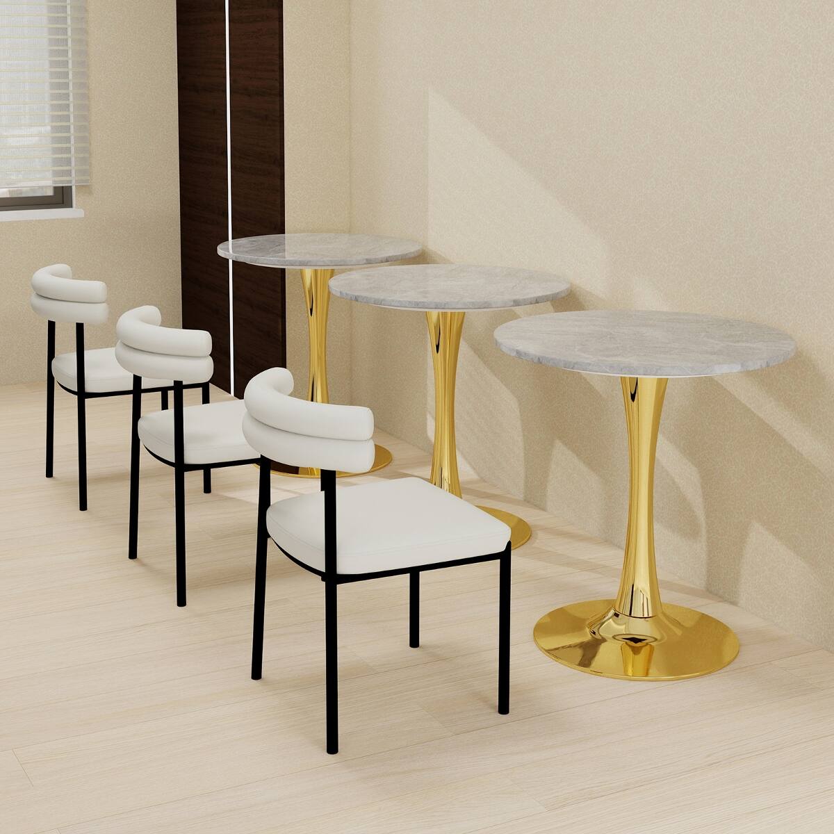 Alt View 10. Loheer - Loheer Round Gold Coffee Table with Marble Effect Tabletop, 27.6-Inch Mid-Century Modern Living Room Table - Gold and light gray.