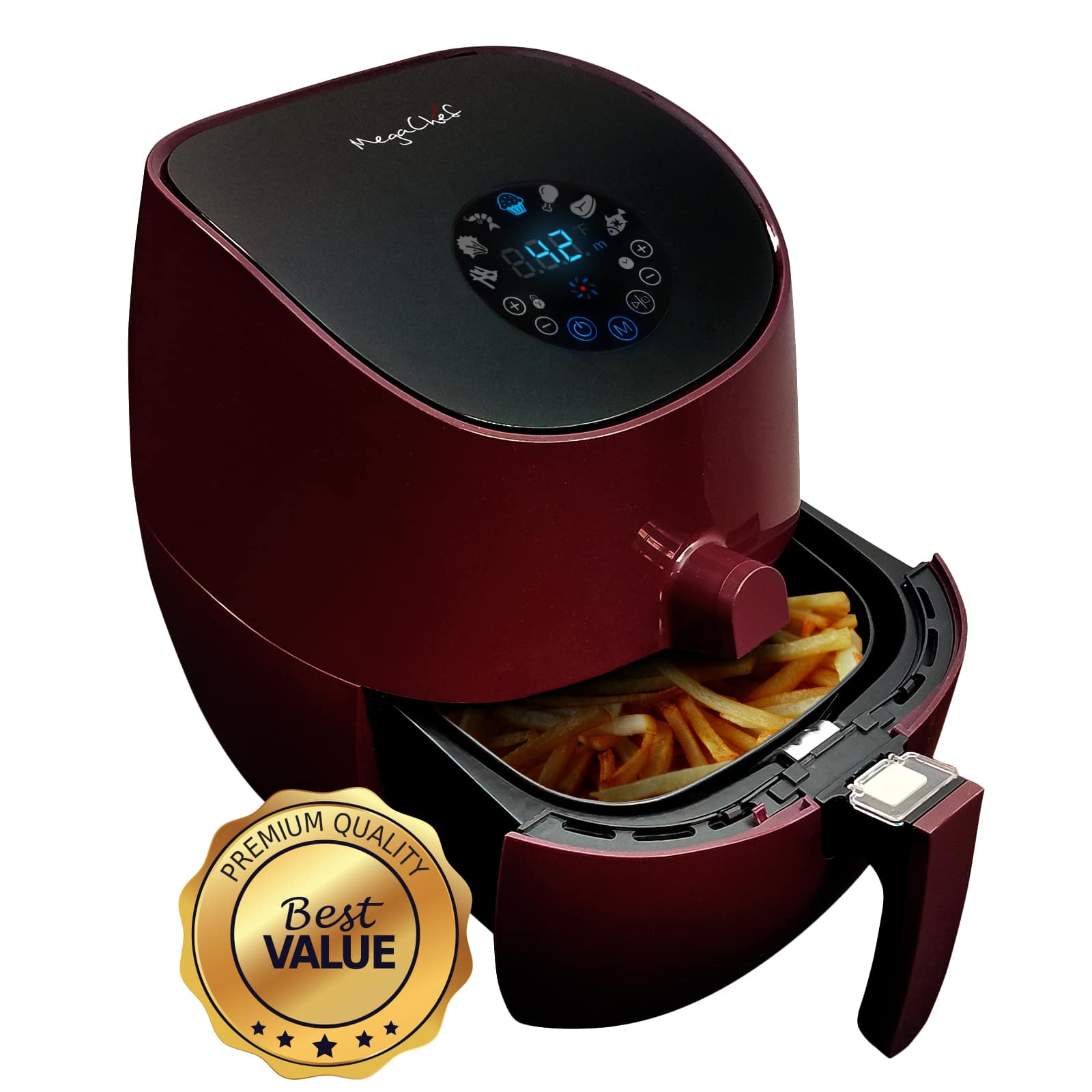 MegaChef - 3.5 Quart Airfryer And Multicooker With 7 Pre-Programmed Settings - Burgundy