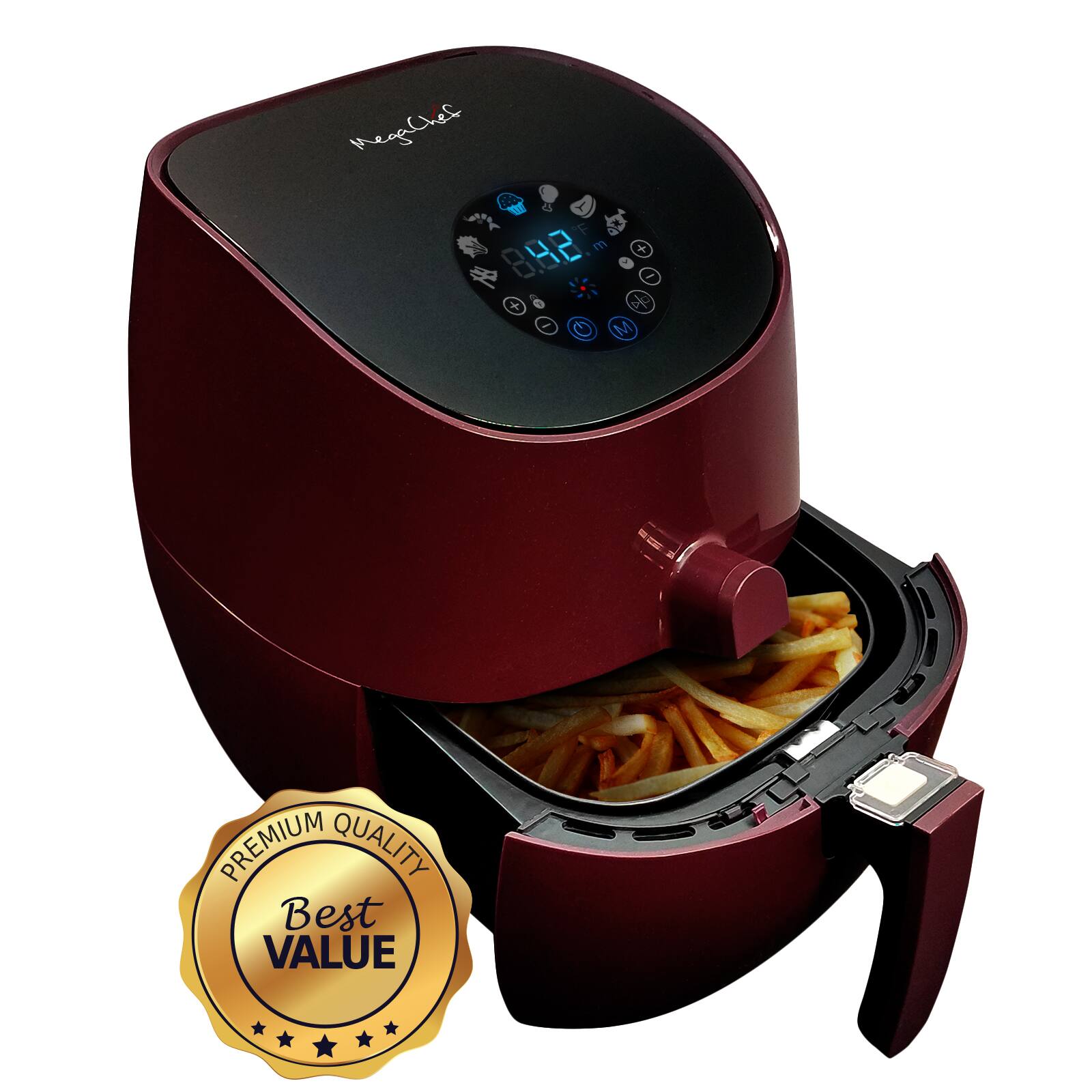 MegaChef - 3.5 Quart Airfryer And Multicooker With 7 Pre-Programmed Settings - Burgundy