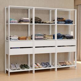 Madesa - Wardrobe Clothes Storage Rack with 6 Drawers and Open Shelves 82"L - White - White
