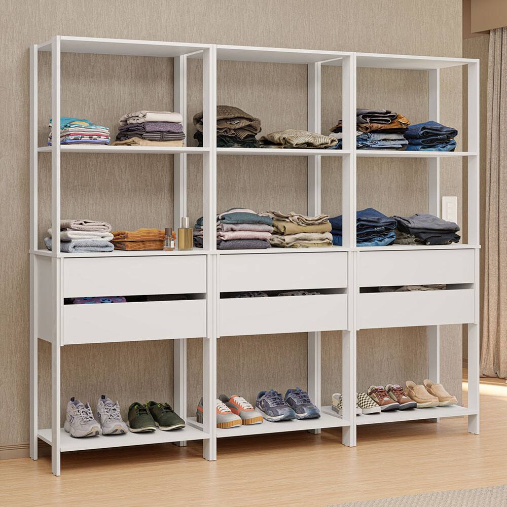 Front. Madesa - Madesa Wardrobe Clothes Storage Rack with 6 Drawers and Open Shelves 82"L - White - White.