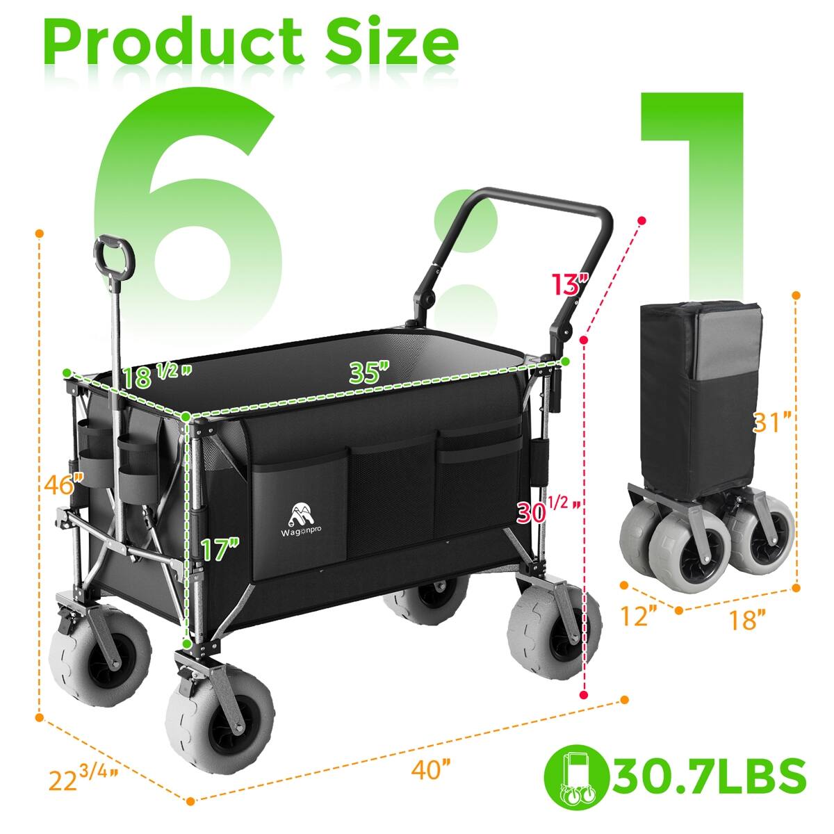 Product Size

- 6" 13"
- 1 1/2" 35"
- 31"
- 46"
- 30 1/2"
- 17"
- 12"
- 18"
- 22 3/4"
- 40"
- 30.7LBS