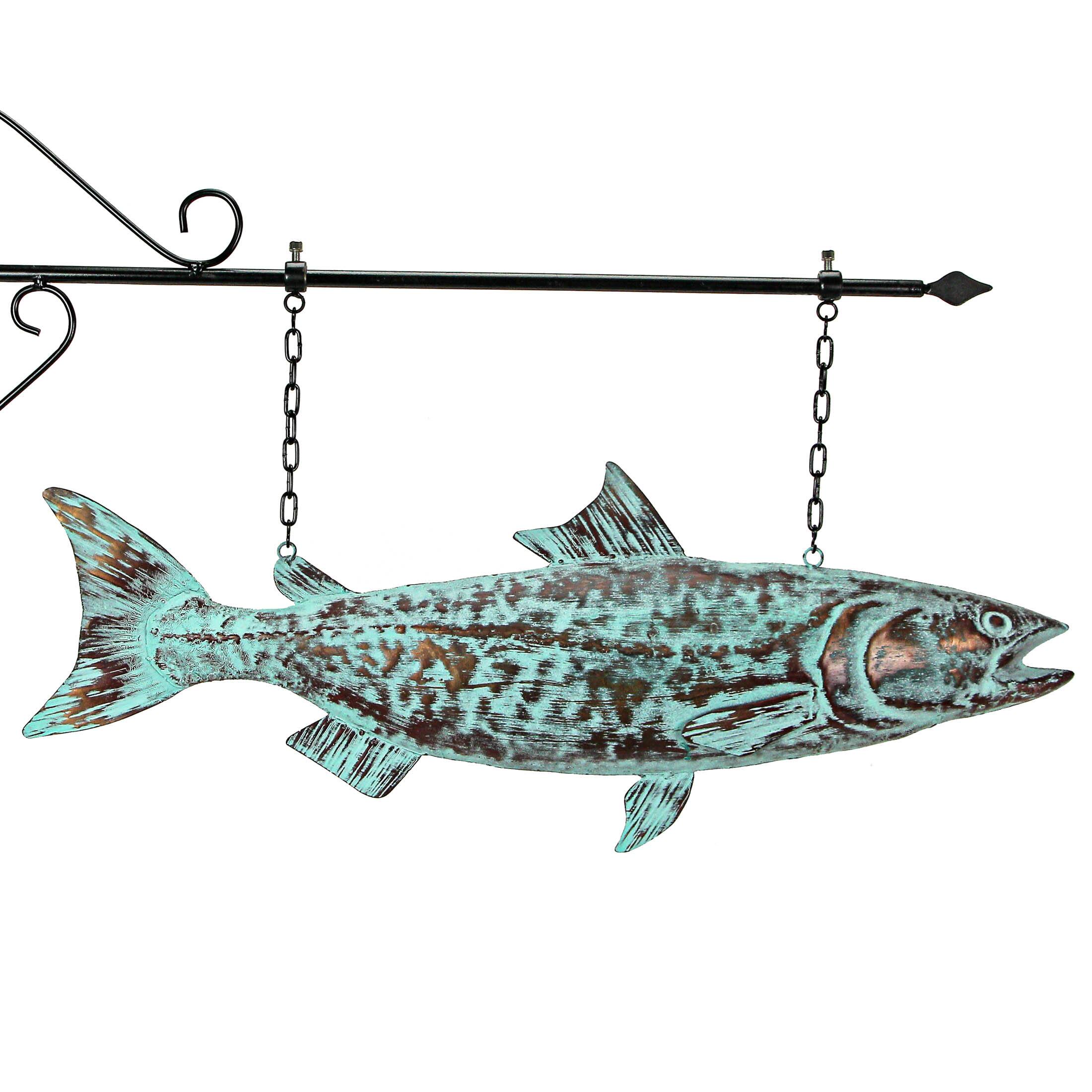 Alt View 2. Contrast Inc. - 30in Metal Salmon Hanging Wall Bracket Verdigris Copper Coastal Outdoor Decor - Multicolored.
