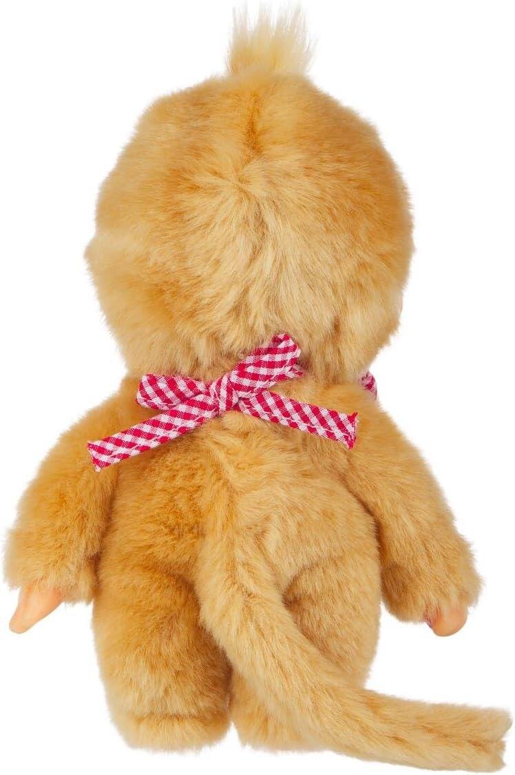 Alt View 3. Monchhichi - Monchhichi: Beige Girl Plush Toy - Red Bib.
