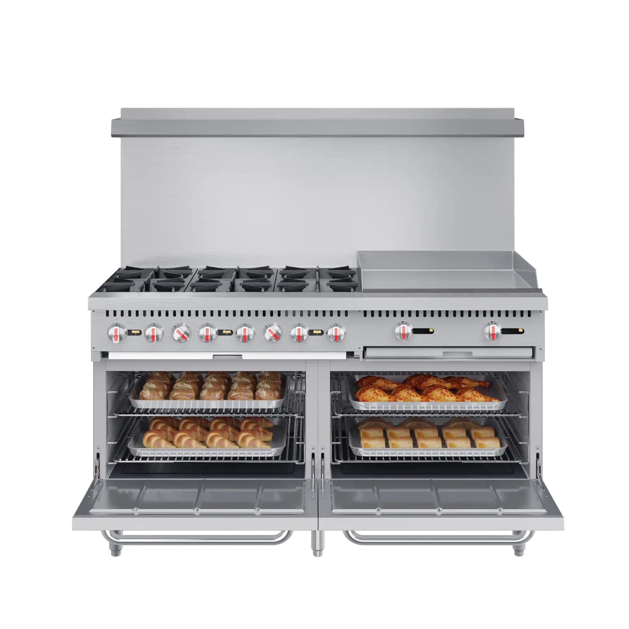 Angle. Koolmore - 60 in. 6 Burner Commercial Natural Gas Range with 24 in. Griddle in Stainless-Steel (KM-CRG60-NG) - Stainless Steel.