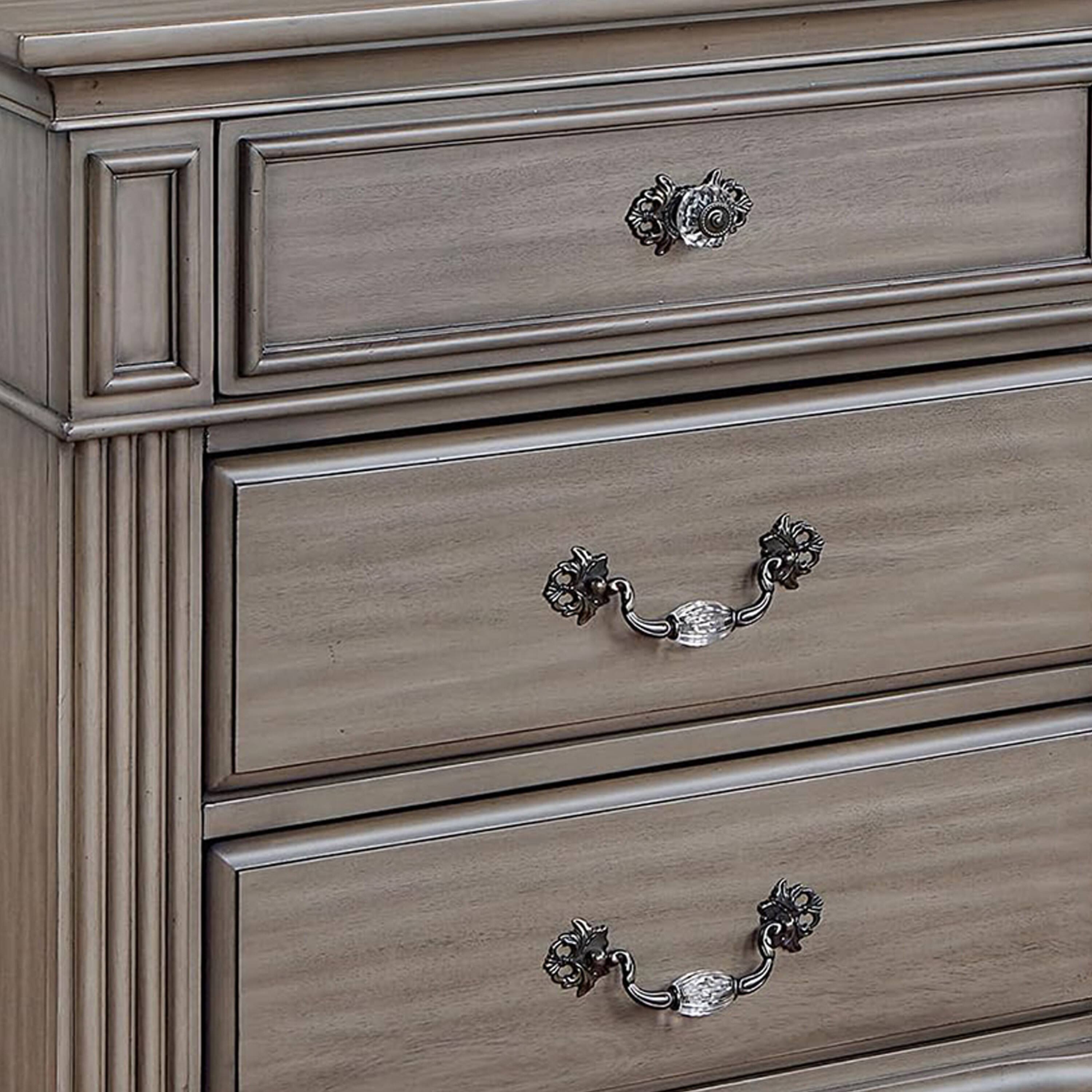 Alt View 1. Manhattan Lane - Recus Classic Nightstand with 3 Drawers, Acrylic Accents,Solid Wood - Gray, Brass, Clear.