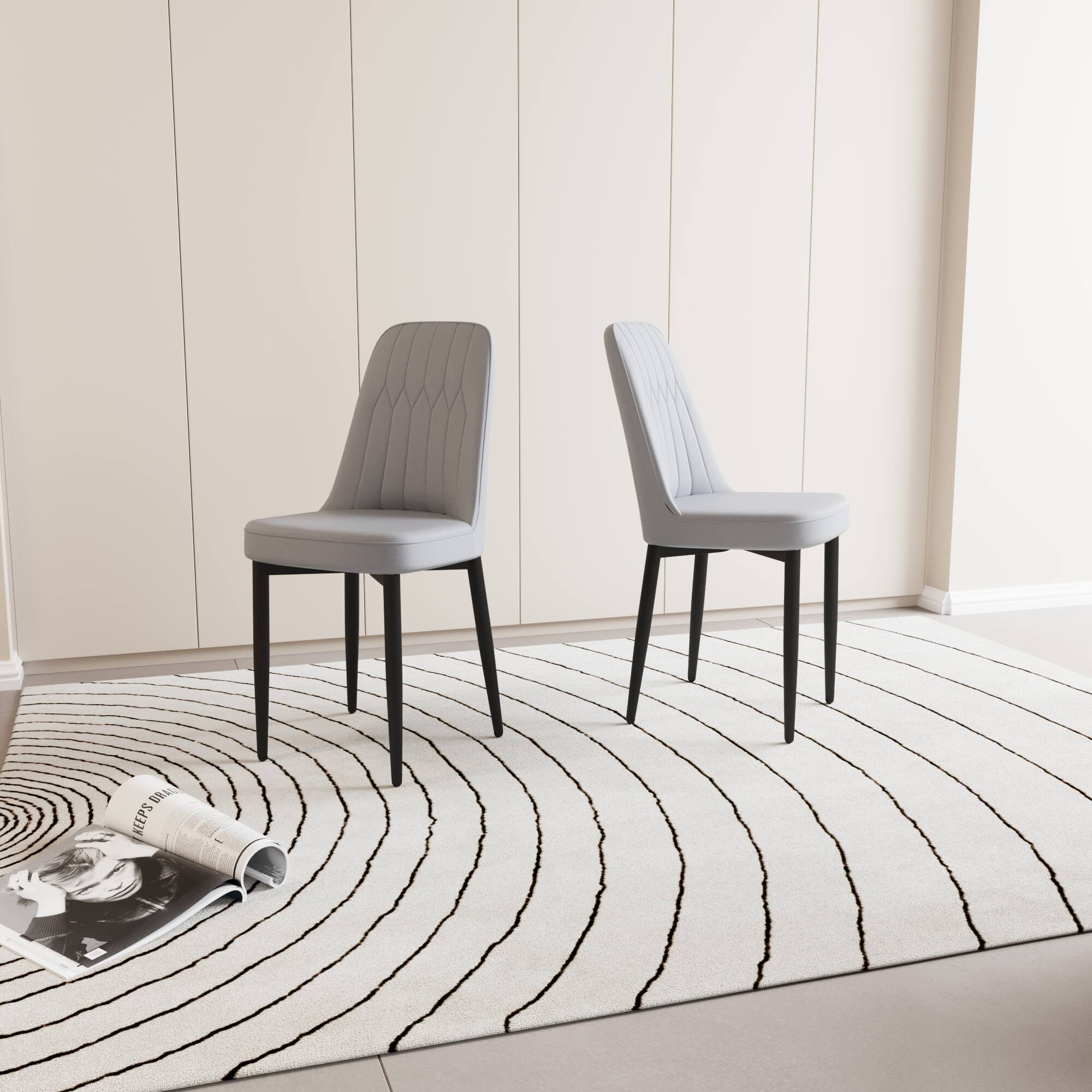 Alt View 2. Tiramisubest - Modern Set of 2 Dining Chairs with High-Quality PU Leather and Cushions, Black Metal Legs, Grey - Gray.