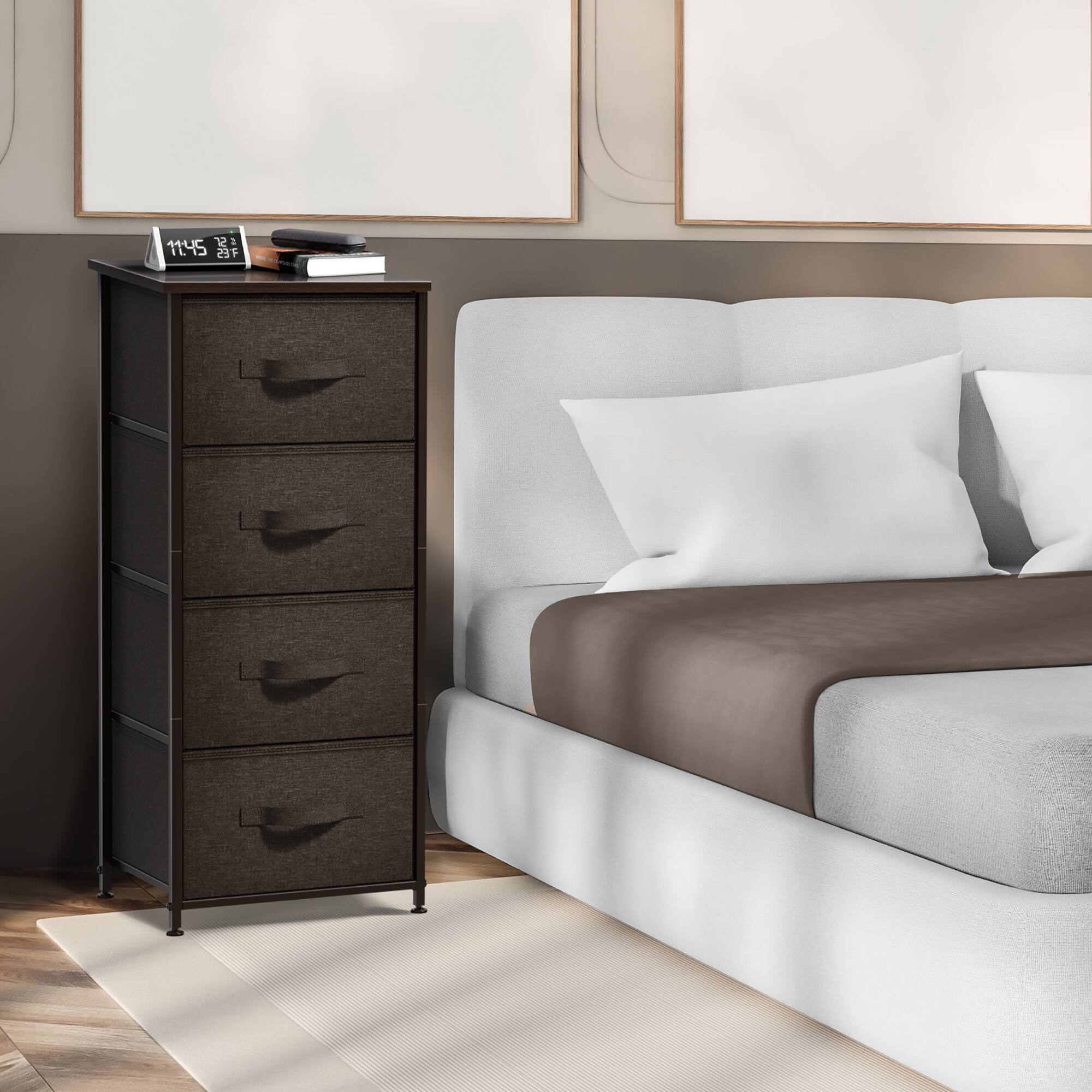 Alt View 1. Sorbus - Sorbus Nightstand with 4 Drawers, Bedside Furniture & Night Stand Dresser with Steel Frame, Wood Top, Fabric Bins - Brown.