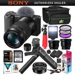 Sony - ZV-E10 Mirrorless Vlog Camera 2 Lens Kit 16-50mm 55-210mm + ACCVC1 Black Bundle