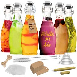 Nevlers - 17 Oz. Teardrop Swing Top Glass Bottles with Bottle Brush, Funnel, Tags, Shrink Wrap and Glass Marker (Set of 6) - Clear