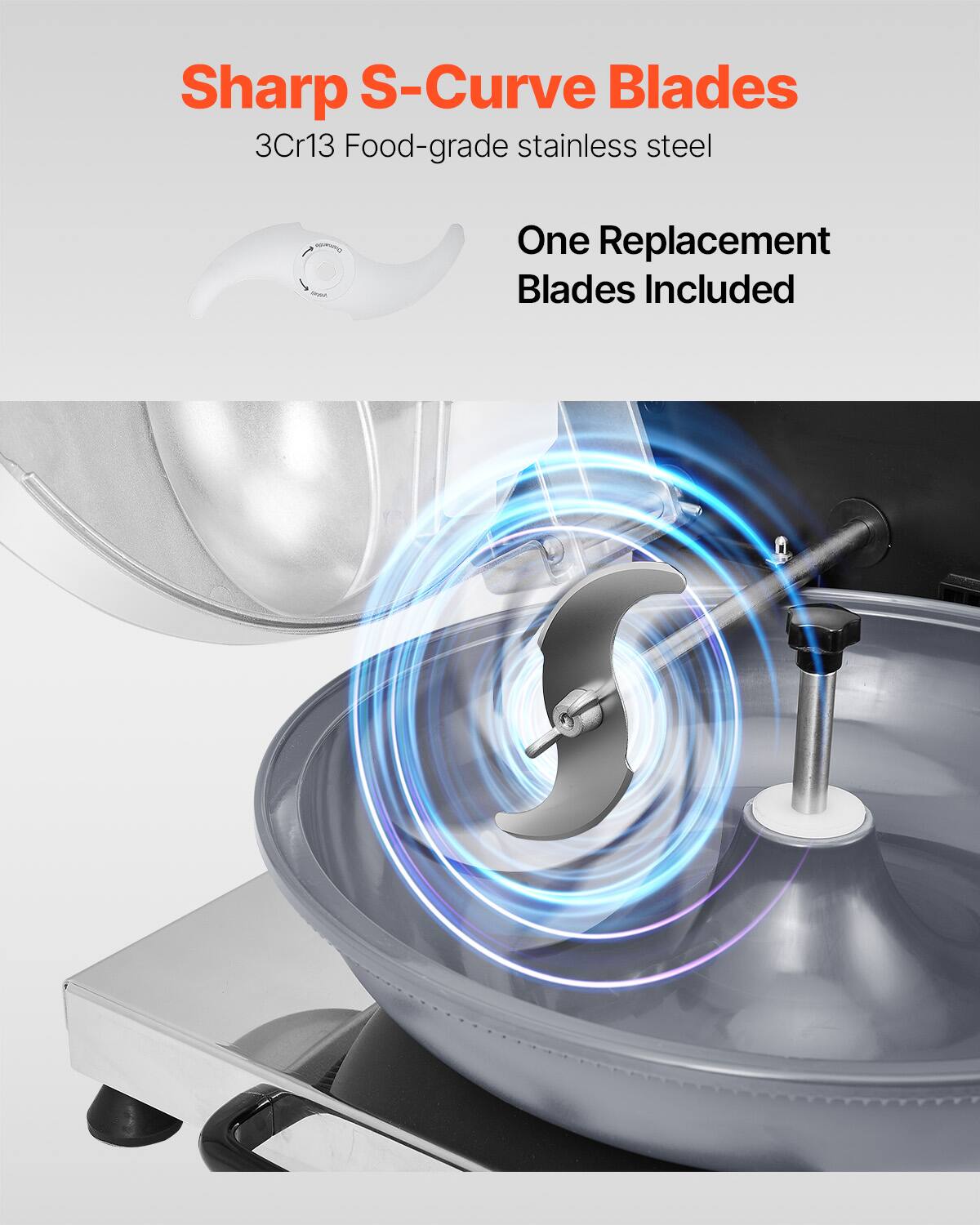 Sharp S-Curve Blades  
3Cr13 Food-grade stainless steel  
One Replacement Blades Included