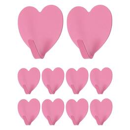 Unique Bargains - 10pcs Heart Shaped Wall Hooks, Metal Adhesive Towel Hook, Heavy Duty Sticky for Bathroom Kitchen Office Keys Coats - Rose Red