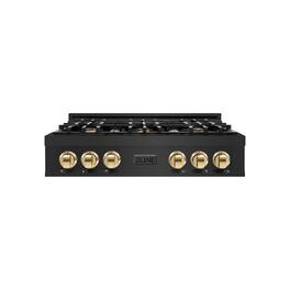 ZLINE - Autograph 36 in. Classic Rangetop w/ 6 Burners in Black Stainless Steel & Gold Accents - Black Stainless Steel