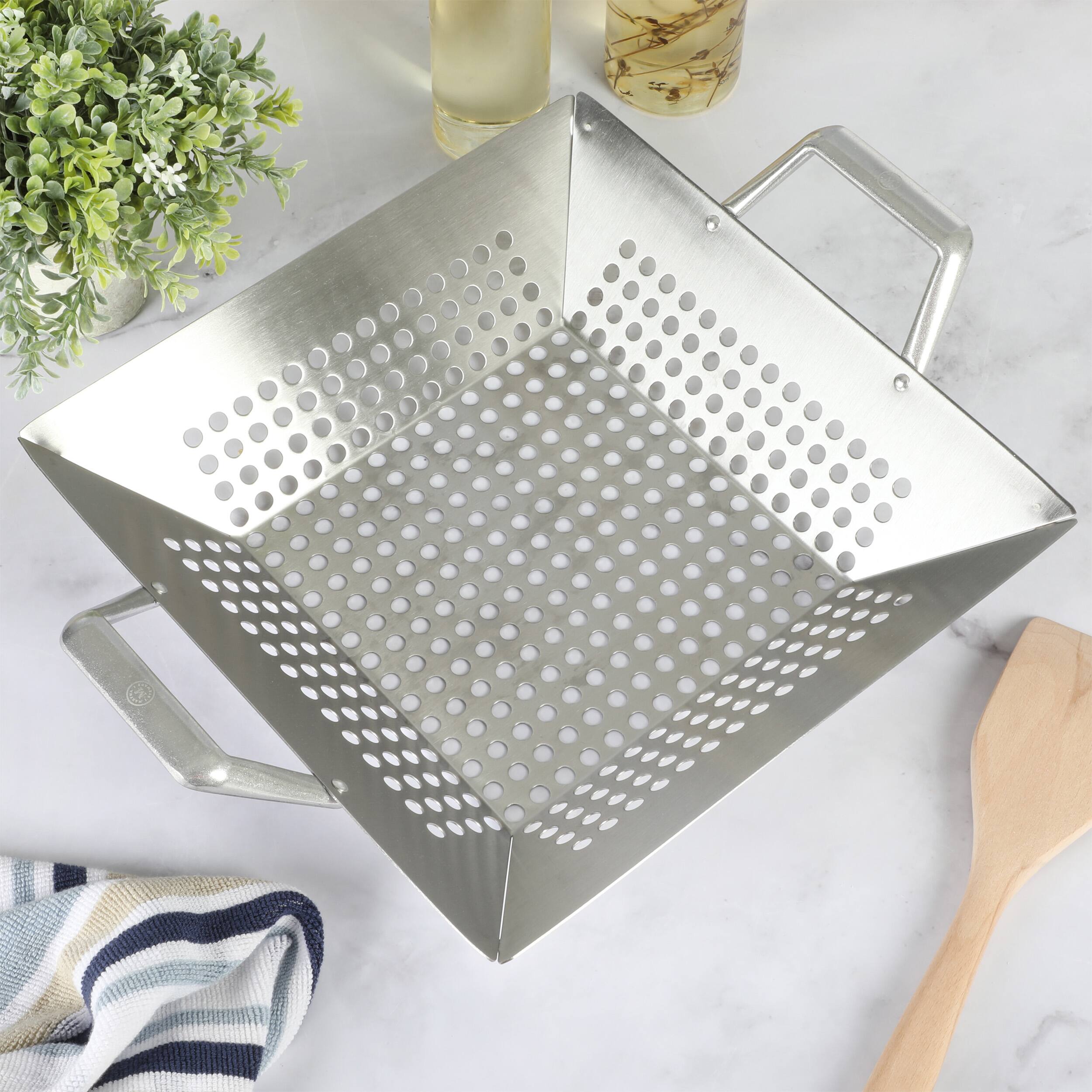 Alt View 6. Martha Stewart - Martha Stewart Amber 12 Inch Square Cast Aluminum BBQ Grill Topper with Handles - Silver.