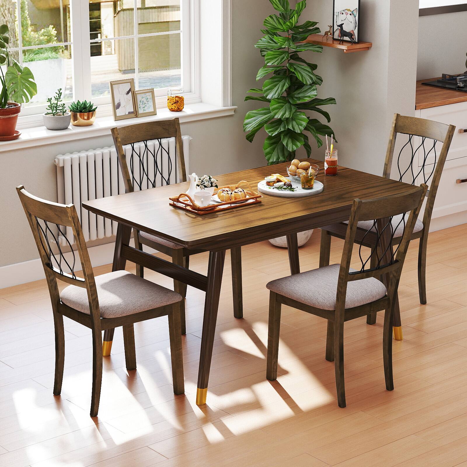 Alt View 1. Gymax - Gymax Fabric Dining Chair Set of 4 w/Padded Seat Elegant Backrest for Restaurant Brown - Yellow.