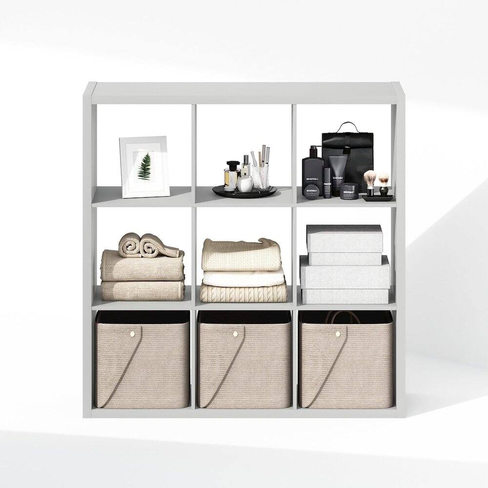 Alt View 1. FurniFact - White Engineered Wood Cube Storage Organizer with 9 Open Storage Cubes - White.