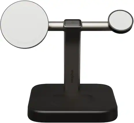 Front. mophie - Qi2 3-in-1 Charging stand Black - Black.