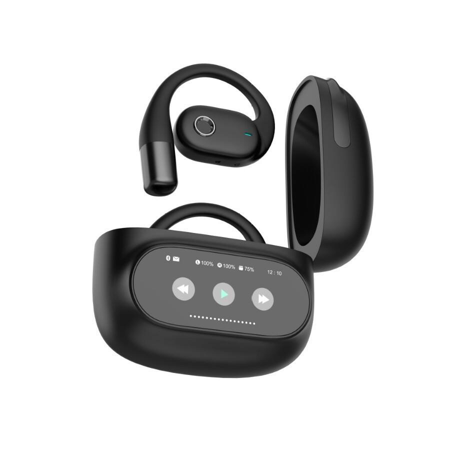 Skanty Furniture - Open-Ear Earbud, AI Translation Bluetooth Earhooks with Touch Screen Charging Case, Wireless Headphones, Built-in Mic - Black