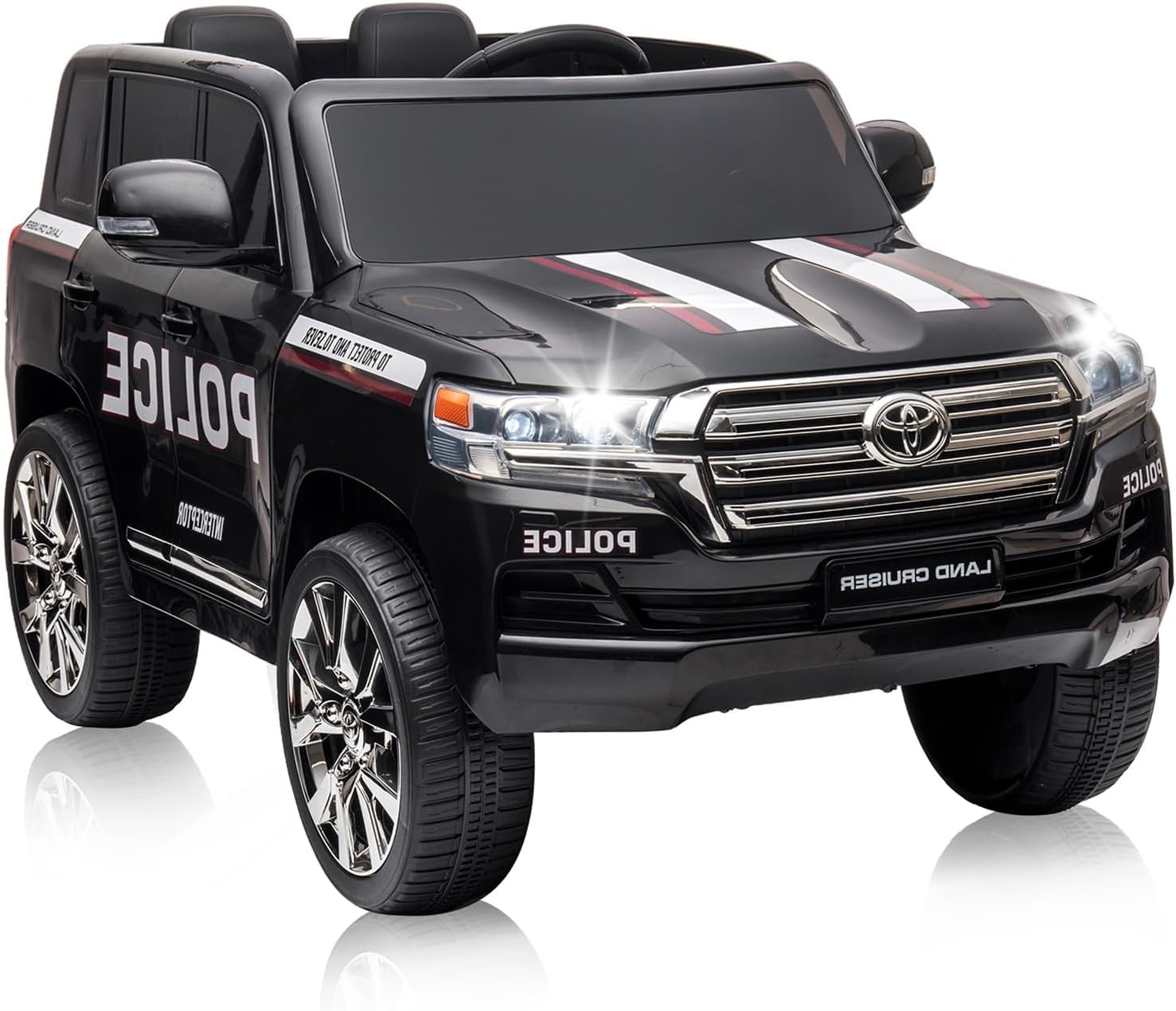 Homhougo - 12V Licensed Toyota Land Cruiser Kids Ride On Car, 2 Seater Electric Vehicle with Remote, LED Lights - Black Police Car