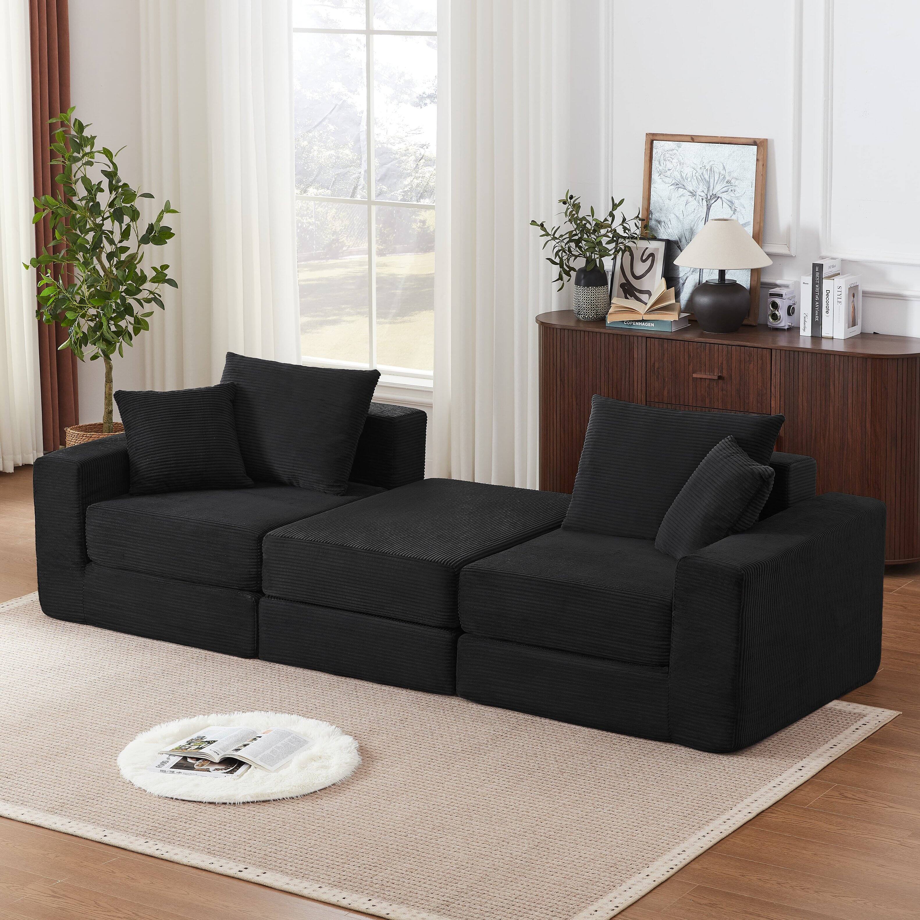Left. Anysun - Anysun Modular Boneless Sectional Loveaeat Cloud Sofa with Non Slip Base, No Assembly - Black.