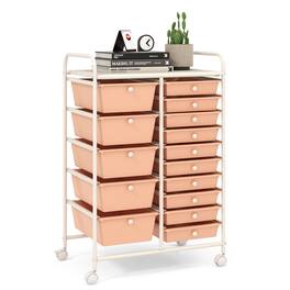 Ecooso - 15-Drawer Mobile Storage Organizer Cart, Rolling Utility Drawer Unit for Home, Office and Craft Supplies - Peach
