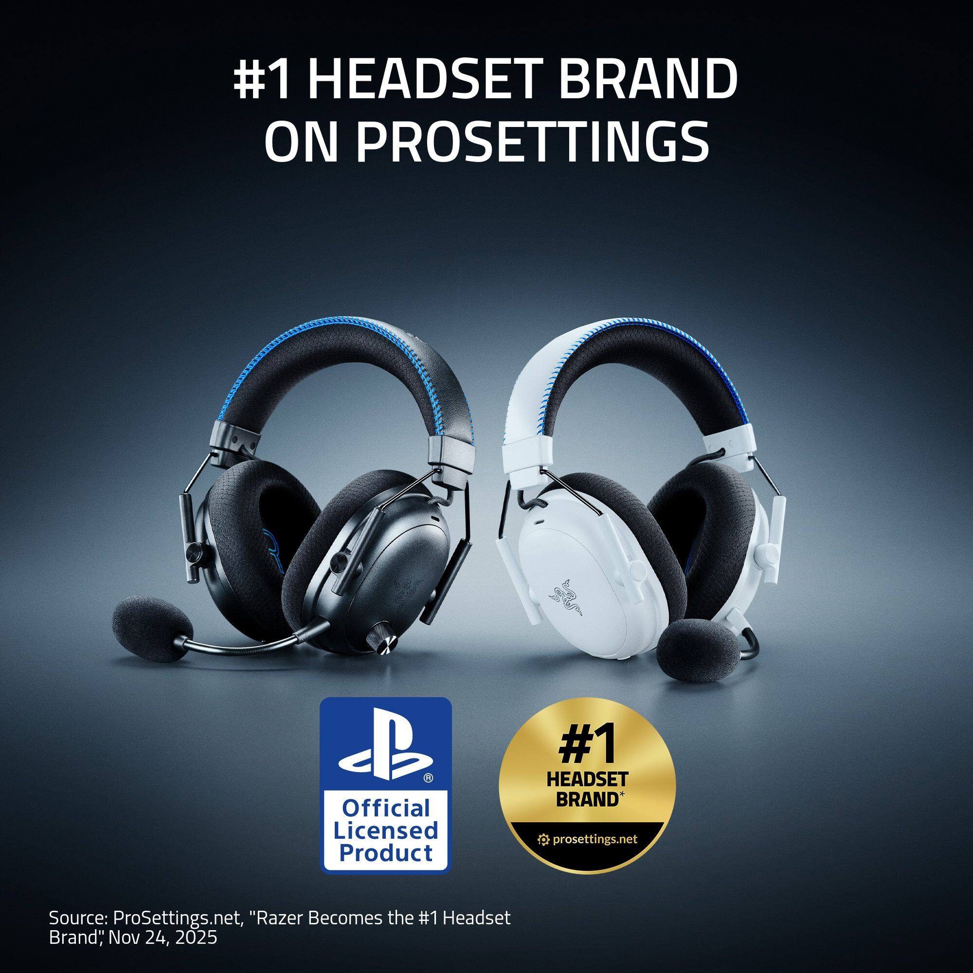 #1 HEADSET BRAND ON PROSETTINGS

Official Licensed Product

Source: ProSettings.net, "Razer Becomes the #1 Headset Brand"; Nov 24, 2025
