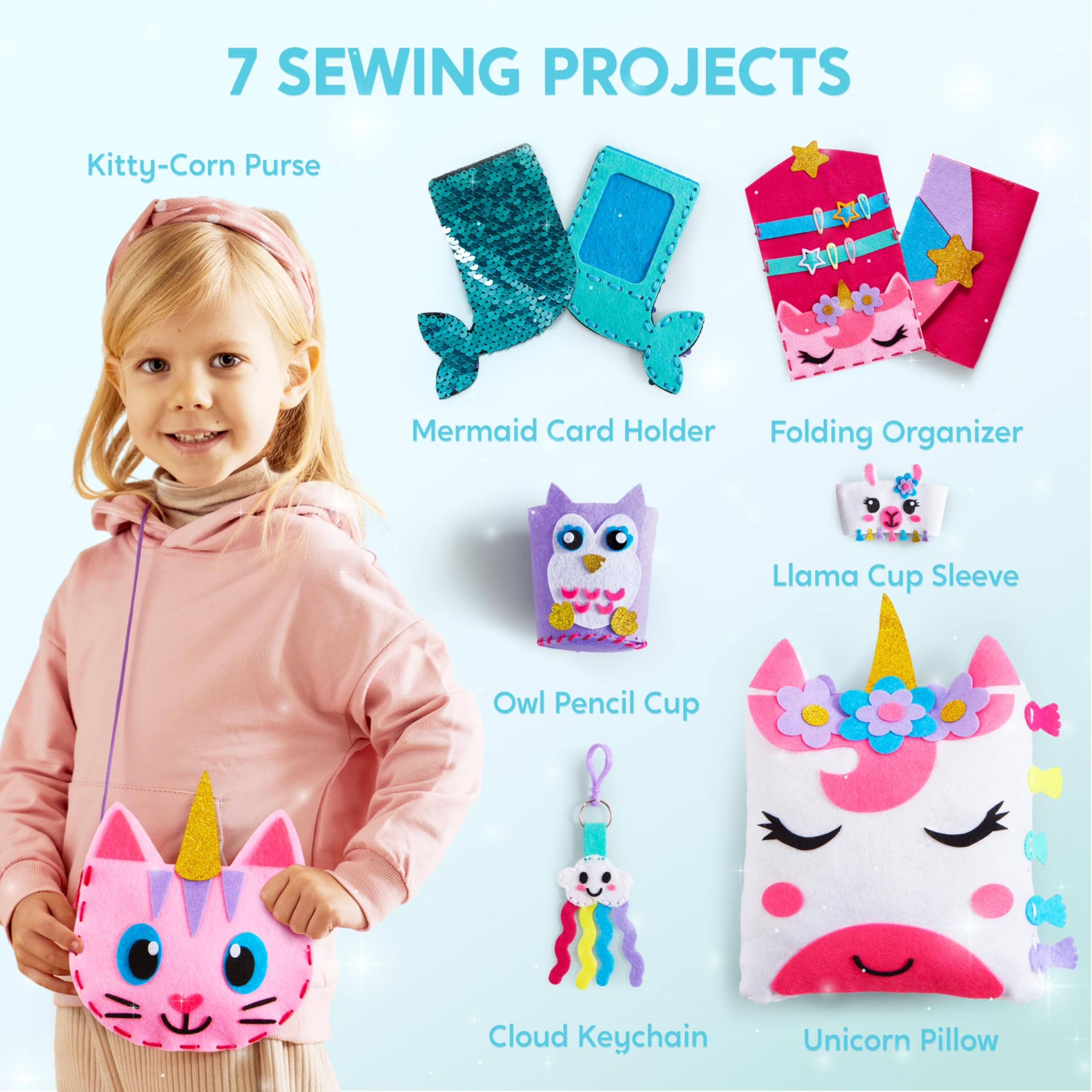 7 SEWING PROJECTS

- Kitty-Corn Purse
- Mermaid Card Holder Folding Organizer
- Llama Cup Sleeve
- Owl Pencil Cup
- Cloud Keychain
- Unicorn Pillow