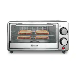 Kitchen Elite - 4-Slice Compact Countertop Toaster Oven Stainless Steel Tray - Black