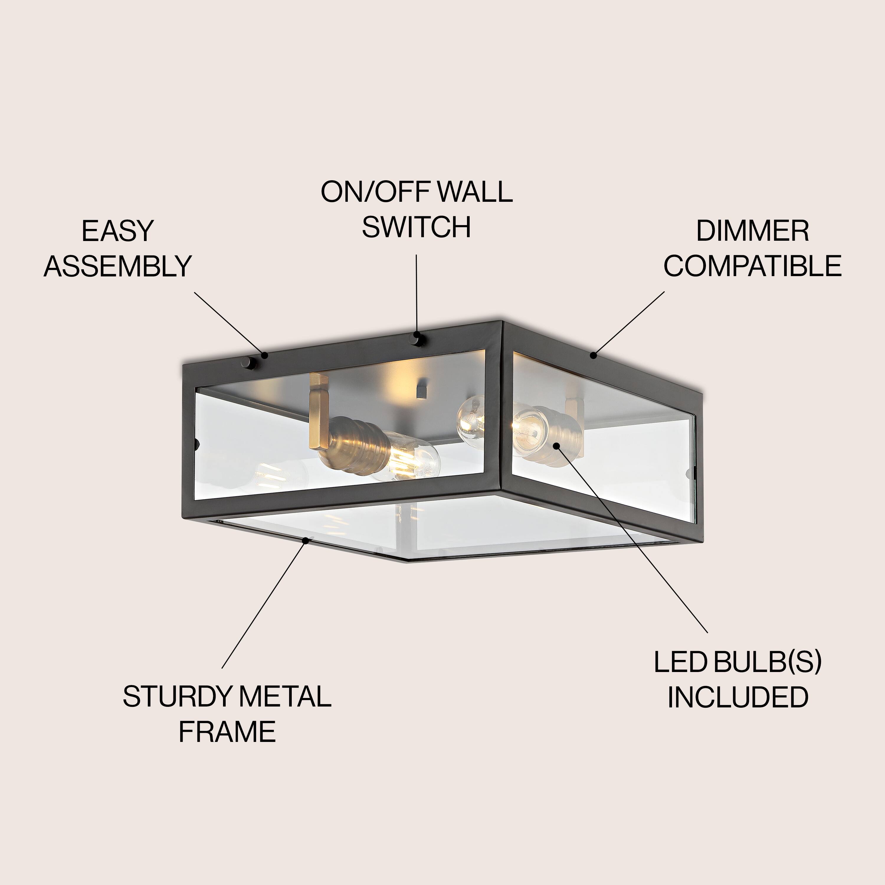 EASY ASSEMBLY ON/OFF WALL SWITCH DIMMER COMPATIBLE STURDY METAL FRAME LED BULB(S) INCLUDED