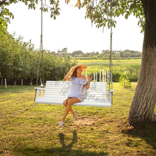 Alt View 7. Winado - 5 FT Patio Wooden Porch Swing, Heavy Duty 880 LBS Swing Chair Bench, with Hanging Chains for Outdoor Courtyard Garden - White.