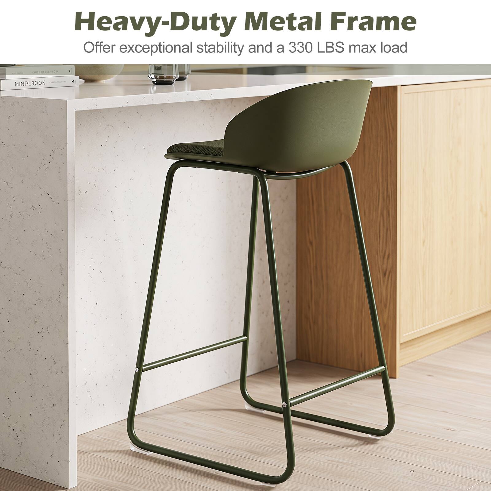 Heavy-Duty Metal Frame  
Offer exceptional stability and a 330 LBS max load