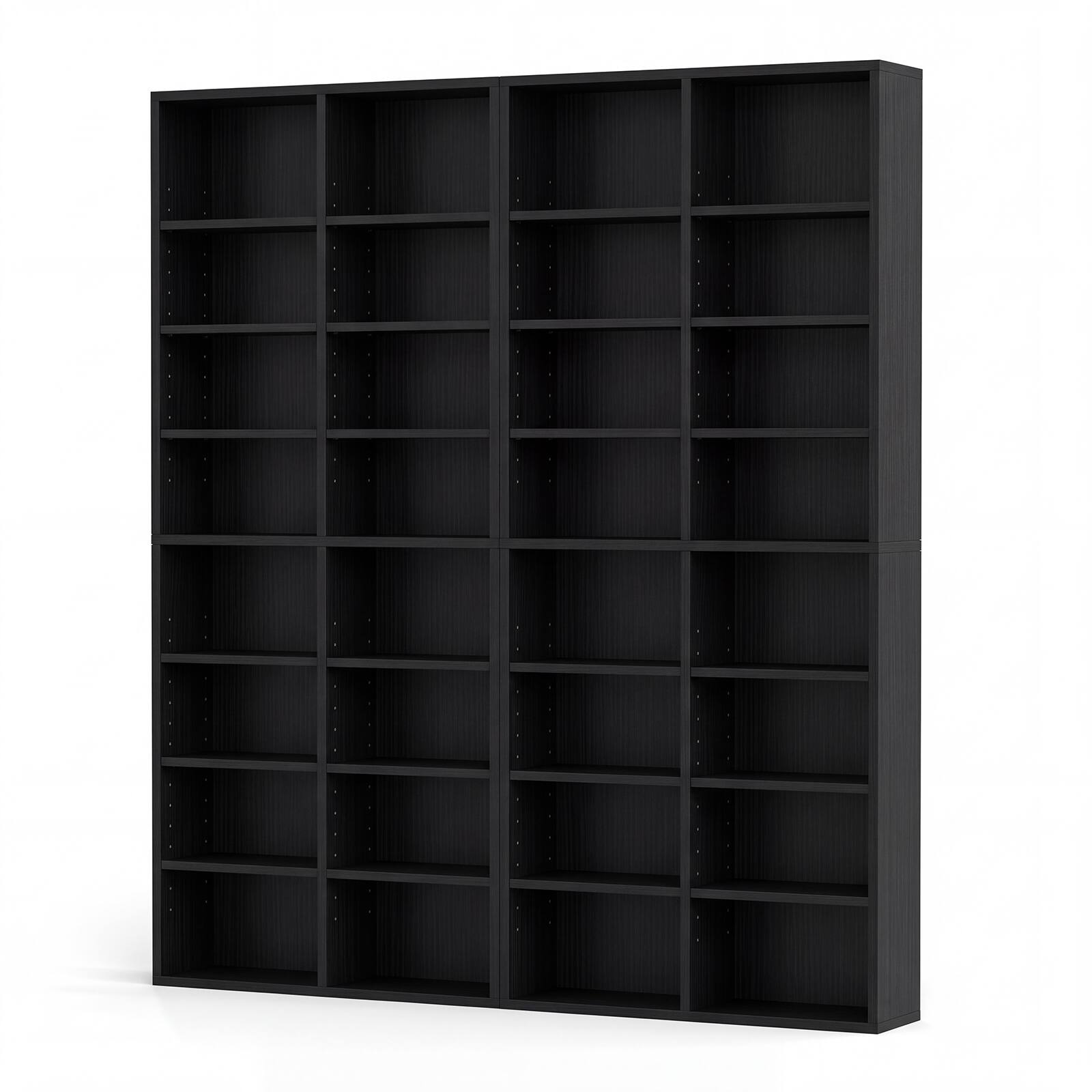 Front. Costway - Costway 2 PCS 16-Cube Bookcases CD Storage Rack with 12 Adjustable Shelves, Media Storage Organizer - Black.