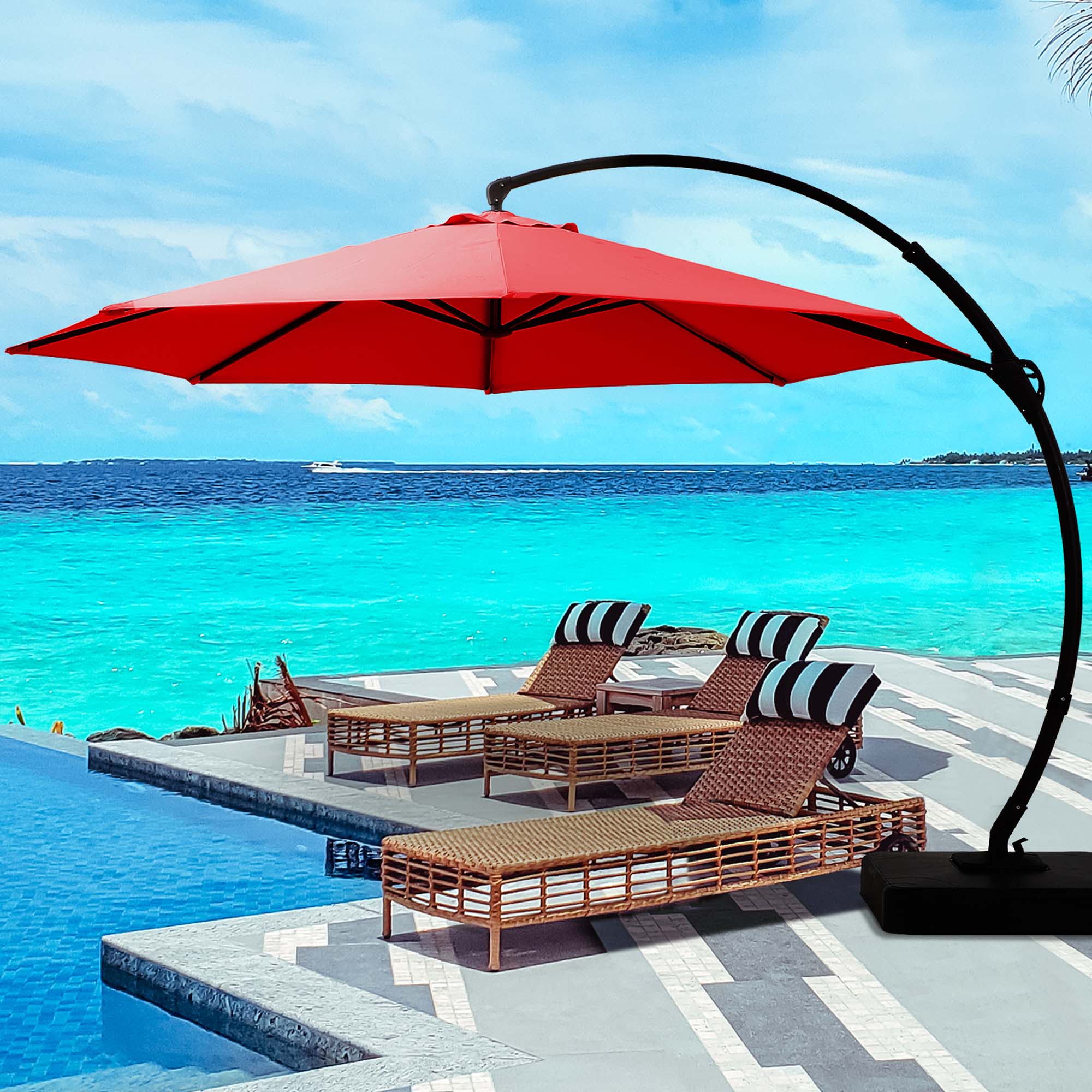 Alt View 2. Boyel Living - 11ft New Brick Red Luxury Cantilever Patio Umbrella UV Protection - Red.