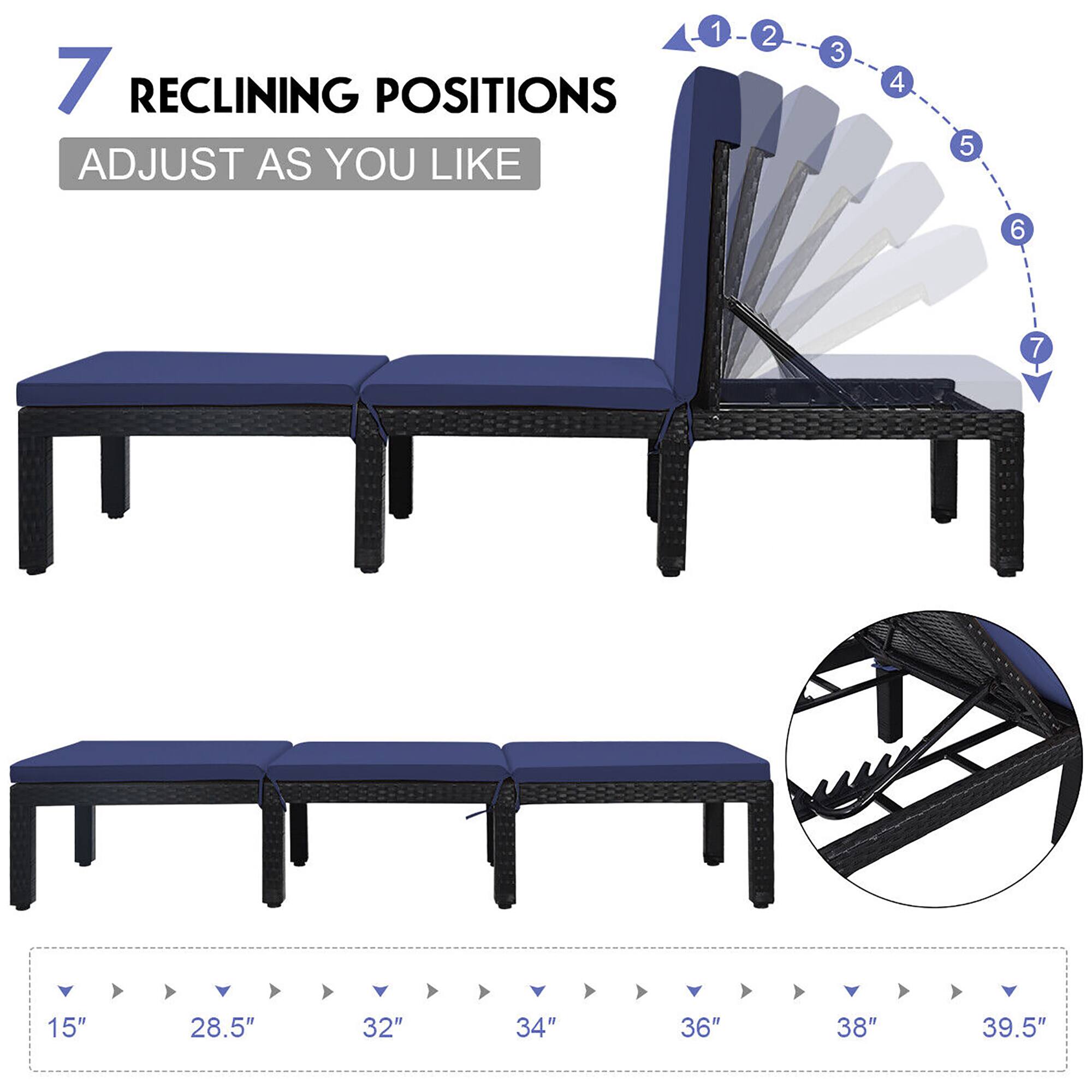 7 RECLINING POSITIONS ADJUST AS YOU LIKE 1 2 3 4 5 6 7 15" 28.5" 32" 34" 36" 38" 39.5"
