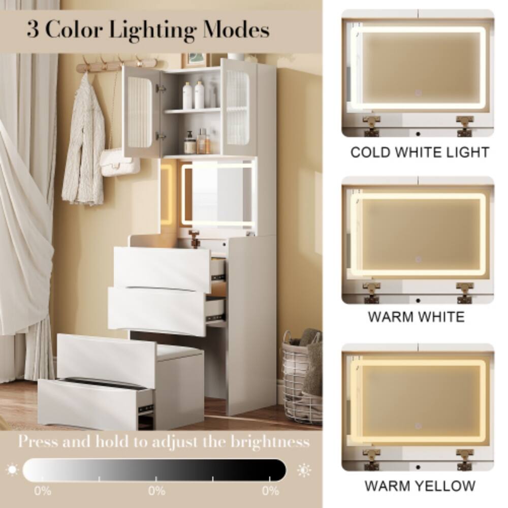 3 Color Lighting Modes

COLD WHITE LIGHT

WARM WHITE

WARM YELLOW

Press and hold to adjust the brightness

0% 0% 0%