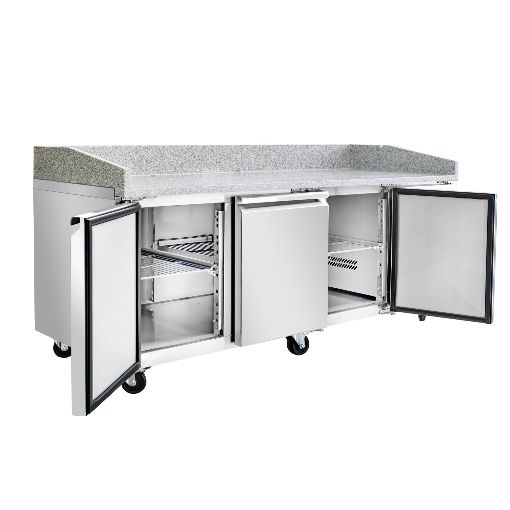 Alt View 6. Koolmore - 79 in. Three-Door Commercial Granite Top Refrigerated Pizza Prep Counter in Stainless-Steel (KM-RPPS-3D79-GRT) - Stainless-Steel.