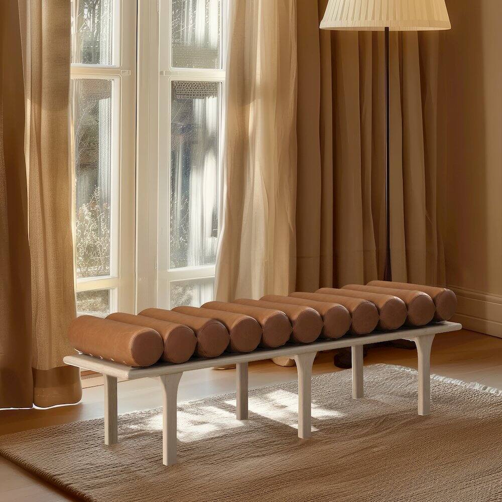 Alt View 1. Meridian Furniture - Landon Cognac Vegan Leather Bench - Brown.