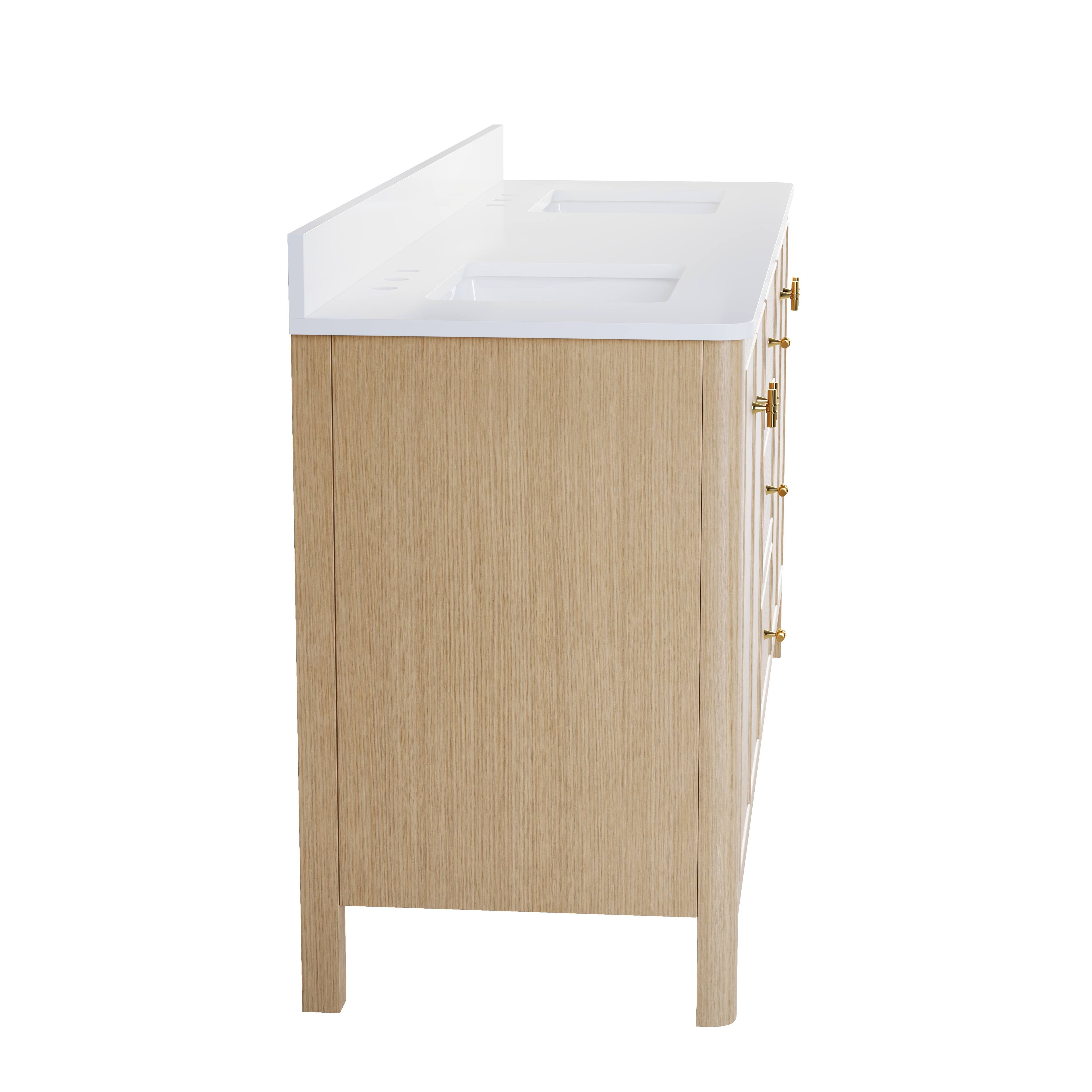 Alt View 9. WELLFOR - LORIN 80 in. Solid Wood Bath Vanity with Quartz Top, Double Sink, Soft Close, Assembled - OAK.
