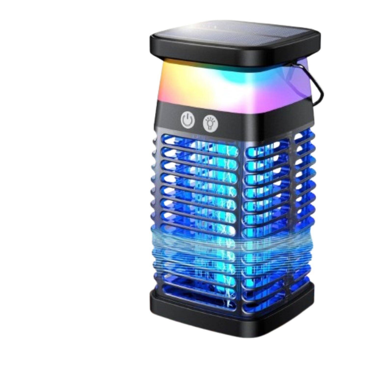 Front. Stock Preferred - Solar & USB-C Rechargeable Mosquito Zapper Lamp – 4200V High-Voltage Bug Trap, UV Insect Killer with Reading & Ambient L - Black.