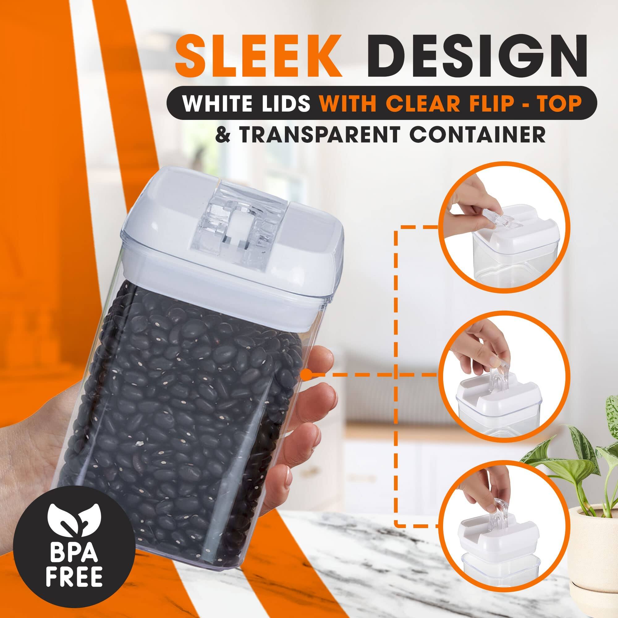 SLEEK DESIGN WHITE LIDS WITH CLEAR FLIP-TOP & TRANSPARENT CONTAINER  
BPA FREE