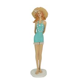 Fancy That - Redhead Bathing Beauty Figurine – 14-Inch, Vintage Coastal Decor - Teal